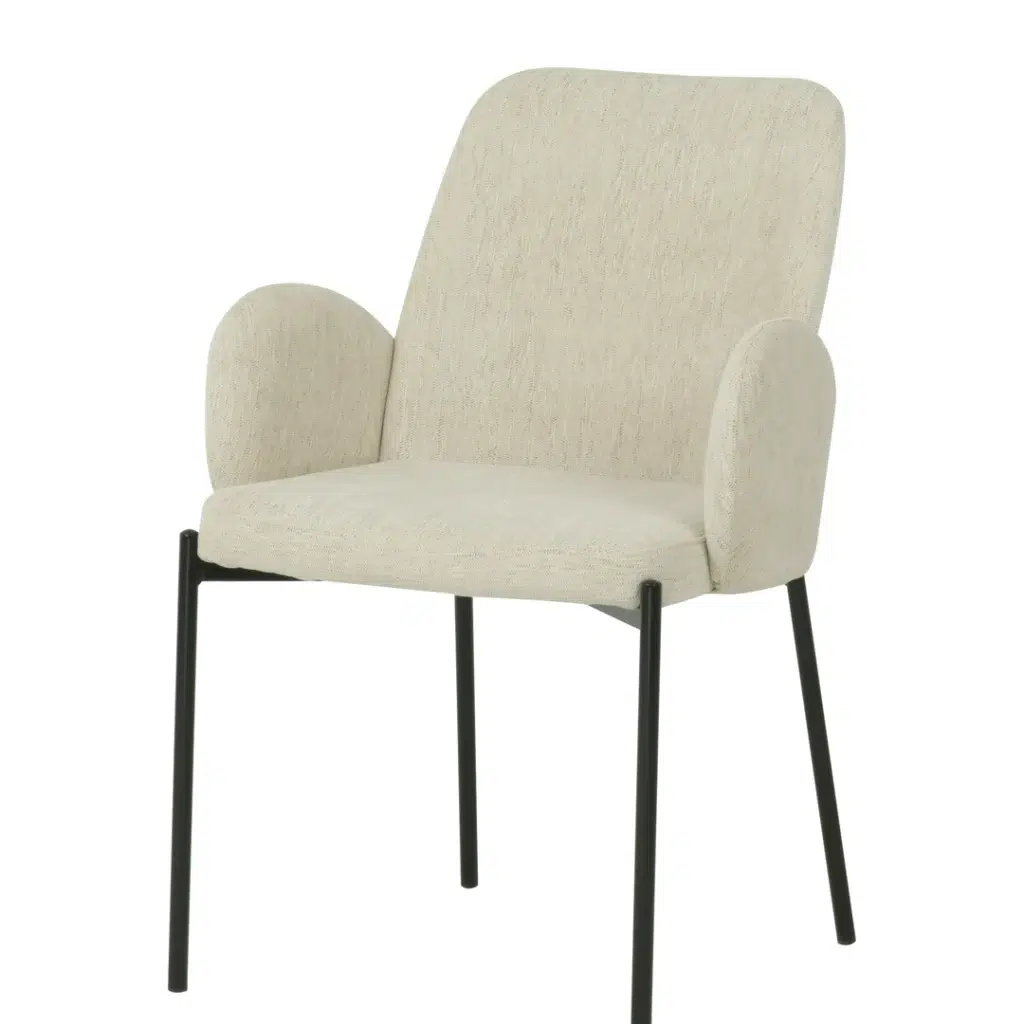 Lyon Oat Dining Chairs Set of 2 with Black Metal Frame and Knitted Fabric Seat