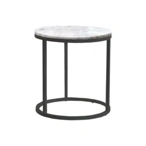 Leonardo round marble side table with sleek metal base and unique veining patterns