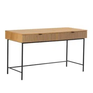 Linjer entertainment unit with oak finish black metal legs and ample storage