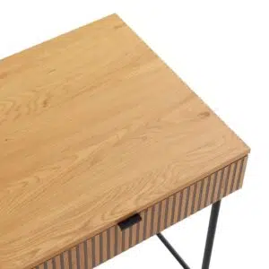 Linjer entertainment unit with oak melamine finish black metal legs and ample storage