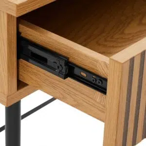 Linjer entertainment unit with oak finish black metal legs and ample storage