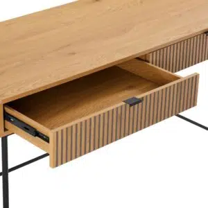 Linjer entertainment unit with oak melamine finish black metal legs and ample storage