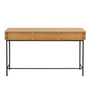 Linjer entertainment unit with elegant oak finish and modern black metal accents