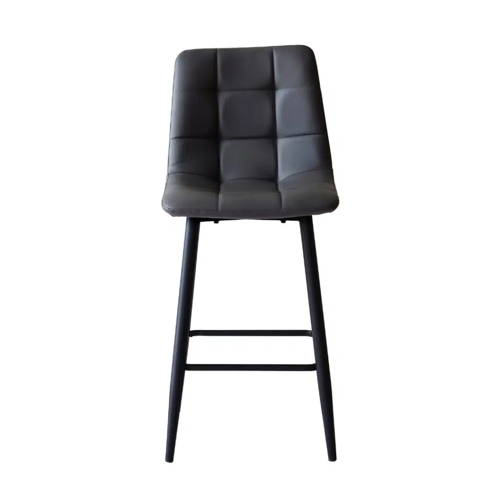 Grey Macy Bar Stools Set of 2 with Powder-Coated Metal Frame and Faux Leather Seat