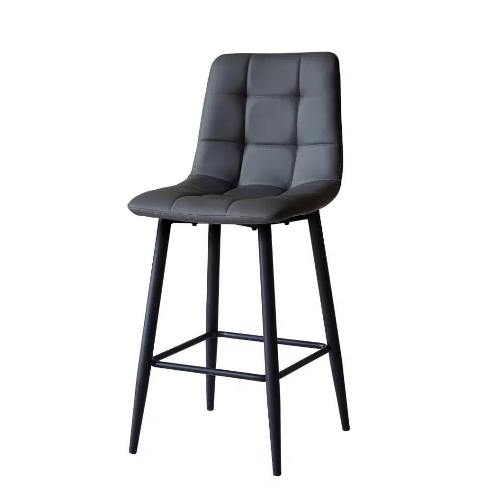 Grey Macy Bar Stools Set of 2 with Powder-Coated Metal Frame and Faux Leather Seat for Modern Kitchens