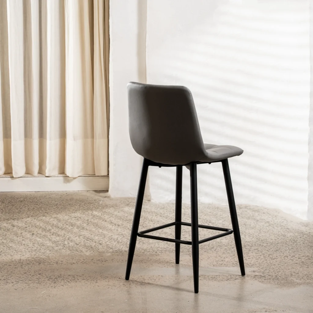 Grey Macy bar stools set of 2 with metal frame and faux leather seat for kitchen or bar