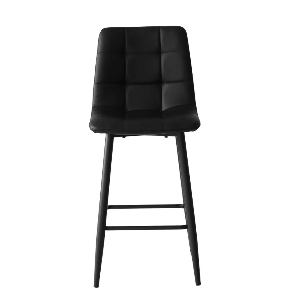 Black Macy bar stools set of 2 with sleek faux leather seat and metal frame for modern kitchen island