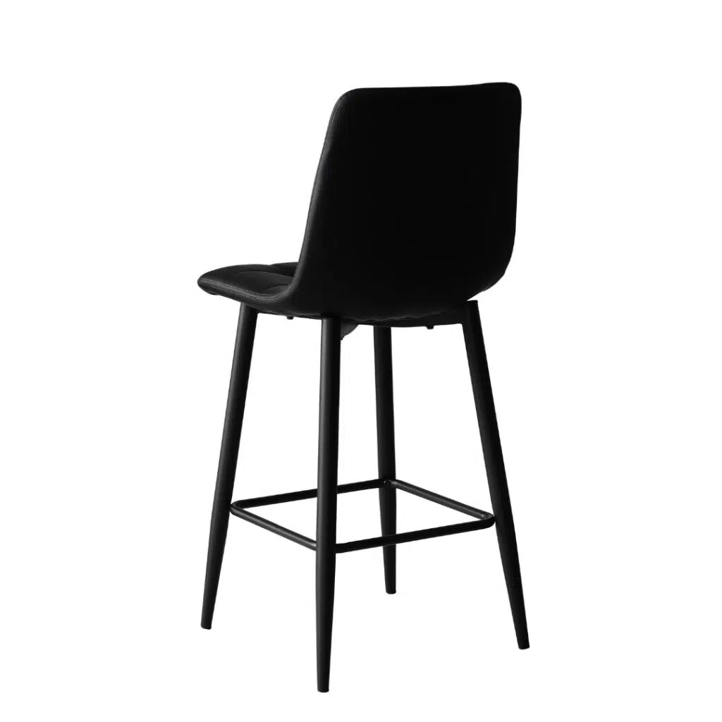 Black Macy bar stools set of 2 with sleek faux leather seat and metal frame for kitchen island