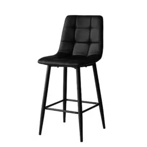 Black Macy bar stools set of 2 with sleek faux leather seat and metal frame for kitchen island