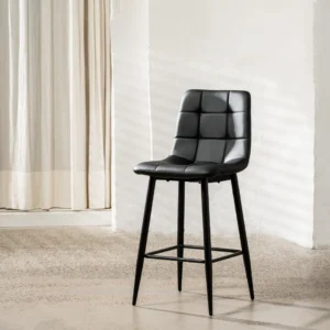 Black Macy bar stools set of 2 with faux leather seat and metal frame for kitchen island