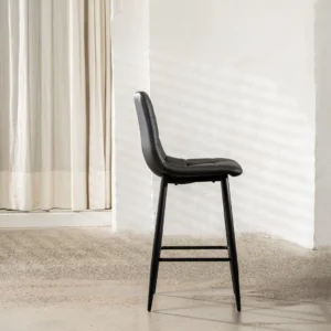 Black Macy bar stools set of 2 with sleek faux leather seat and metal frame for kitchen island