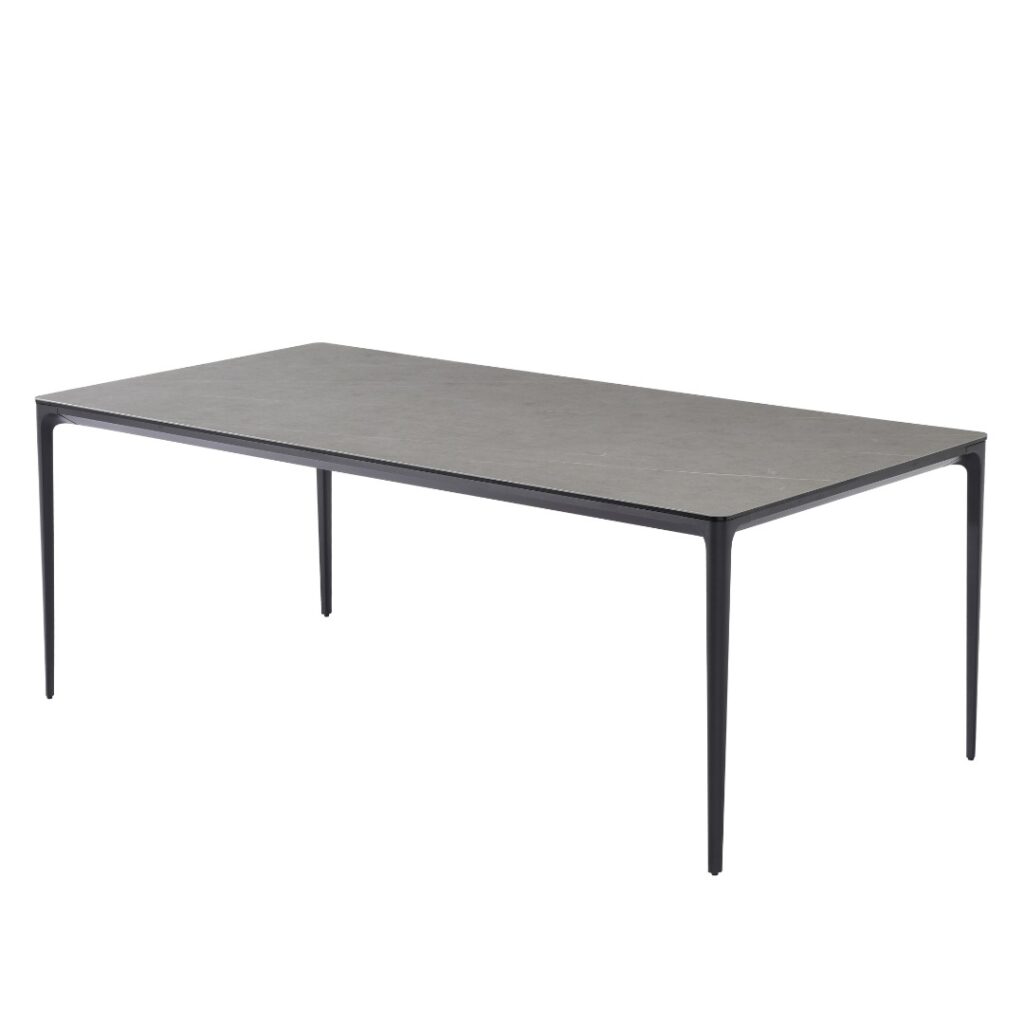Magnate large dining table with cement ceramic top and black aluminum frame for indoor outdoor use