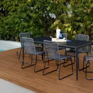 Lido charcoal rope outdoor chairs set of 2 with black powder-coated frame for patio or garden