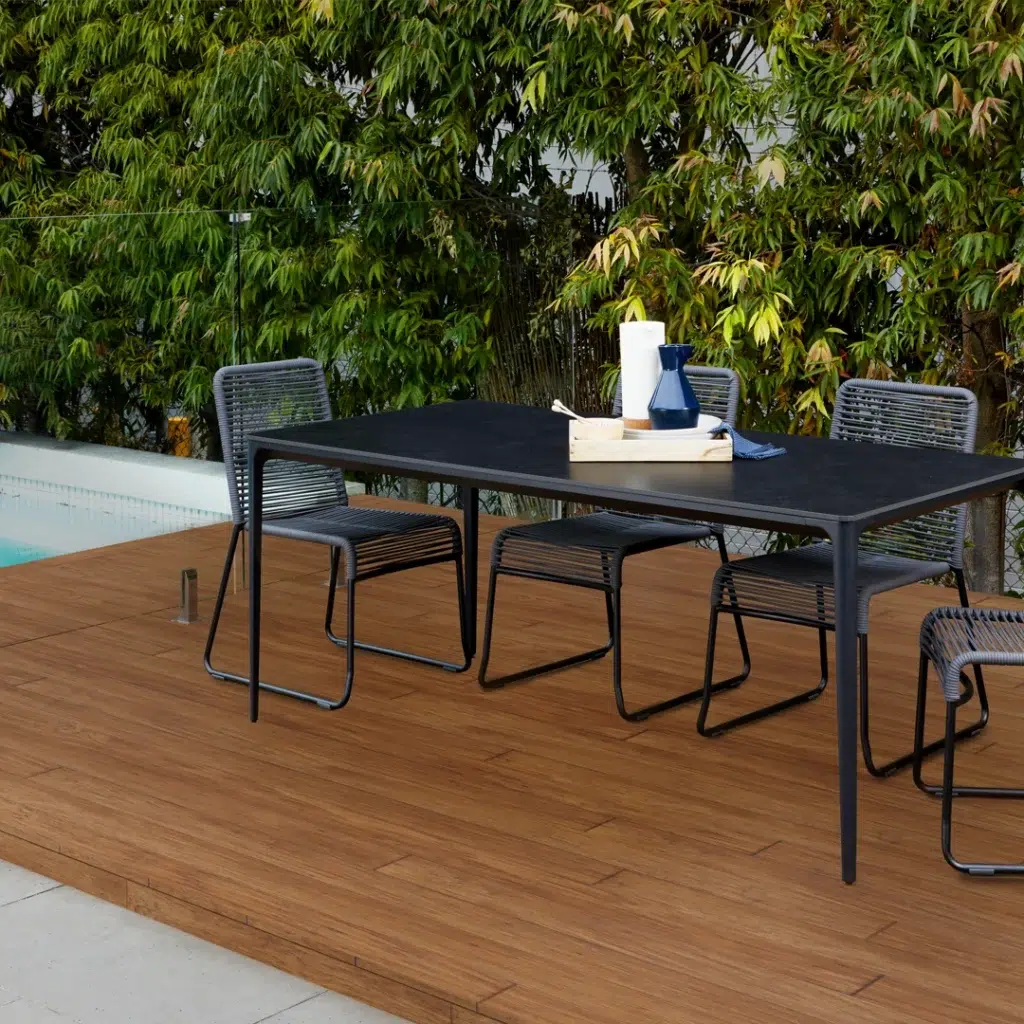 Magnate Grey Stone Ceramic Dining Table with Aluminum Frame for Indoor Outdoor Use