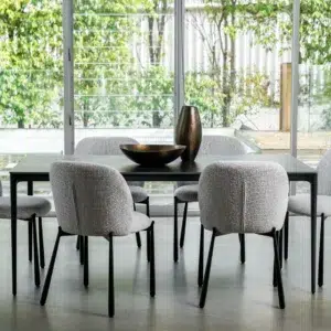 Magnate Grey Stone Ceramic Dining Table with Aluminum Frame for Indoor Outdoor Use