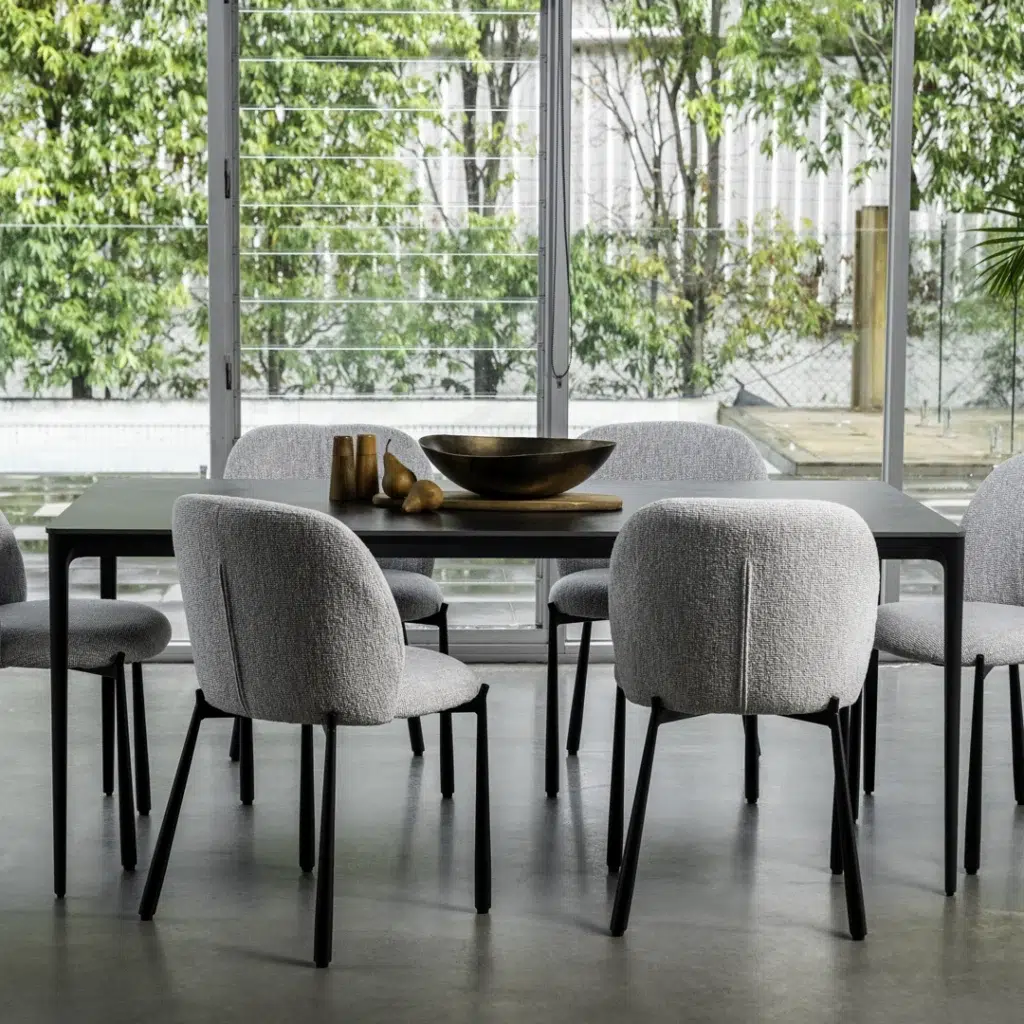 Magnate Grey Stone Ceramic Dining Table with Aluminum Frame for Indoor Outdoor Use