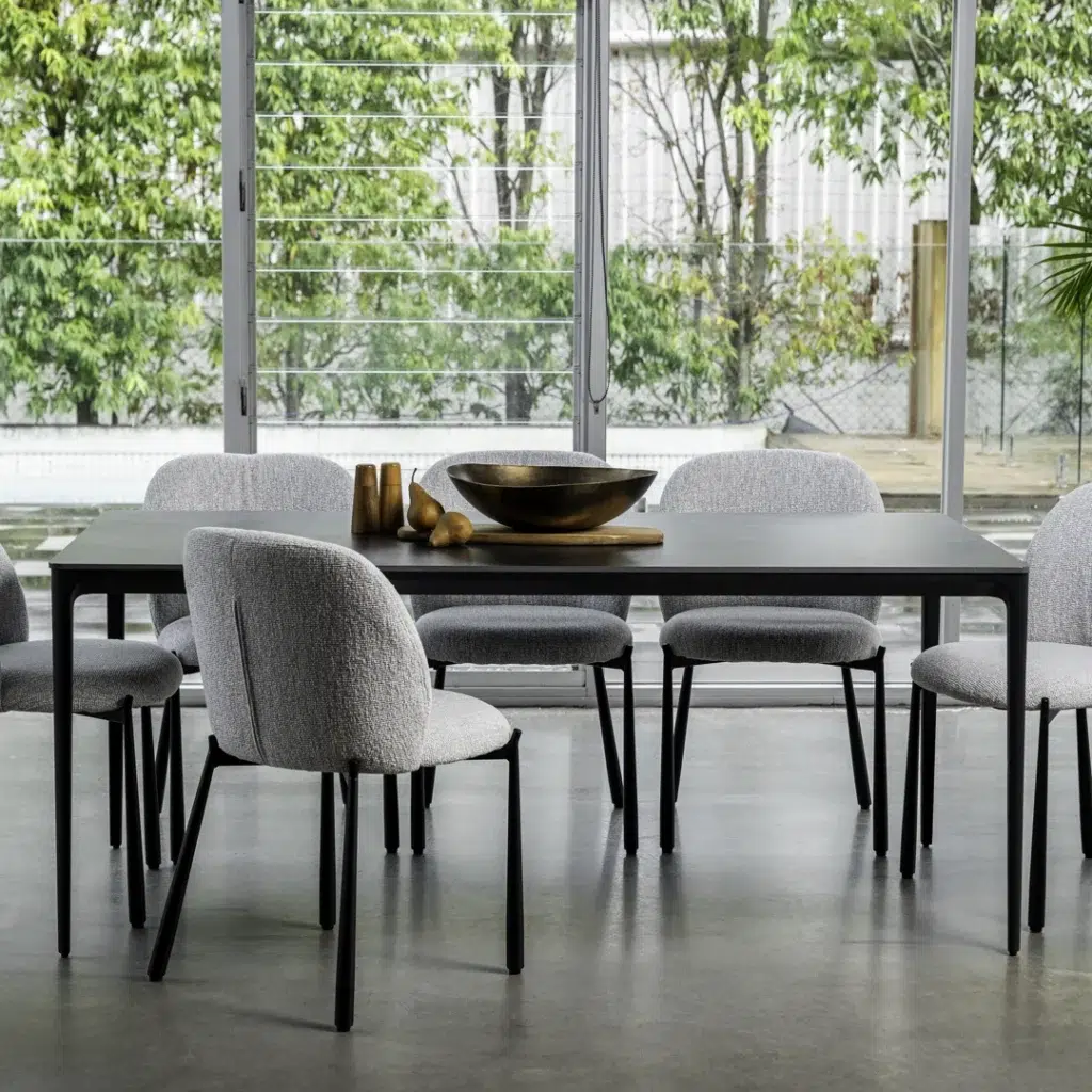 Magnate Grey Stone Ceramic Dining Table with Aluminum Frame for Indoor Outdoor Use