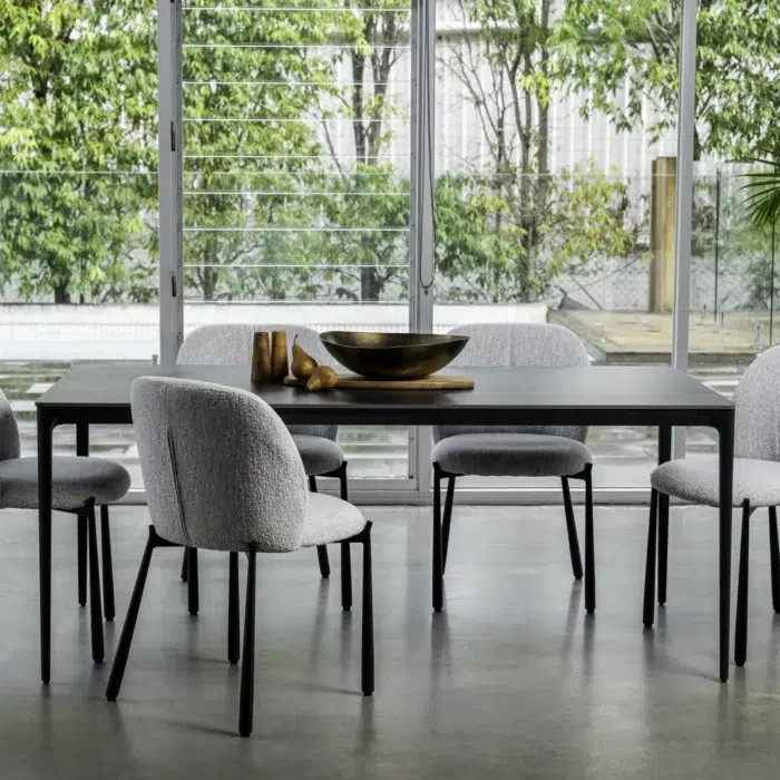 Magnate Grey Stone Ceramic Dining Table with Aluminum Frame for Indoor Outdoor Use