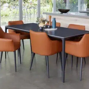 Monaco dining chairs terracotta PU upholstery black frame set of 2 modern dining seats