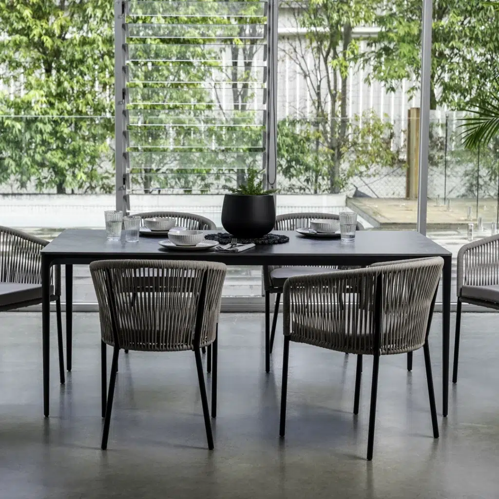 Magnate Grey Stone Ceramic Dining Table with Aluminum Frame for Indoor Outdoor Use