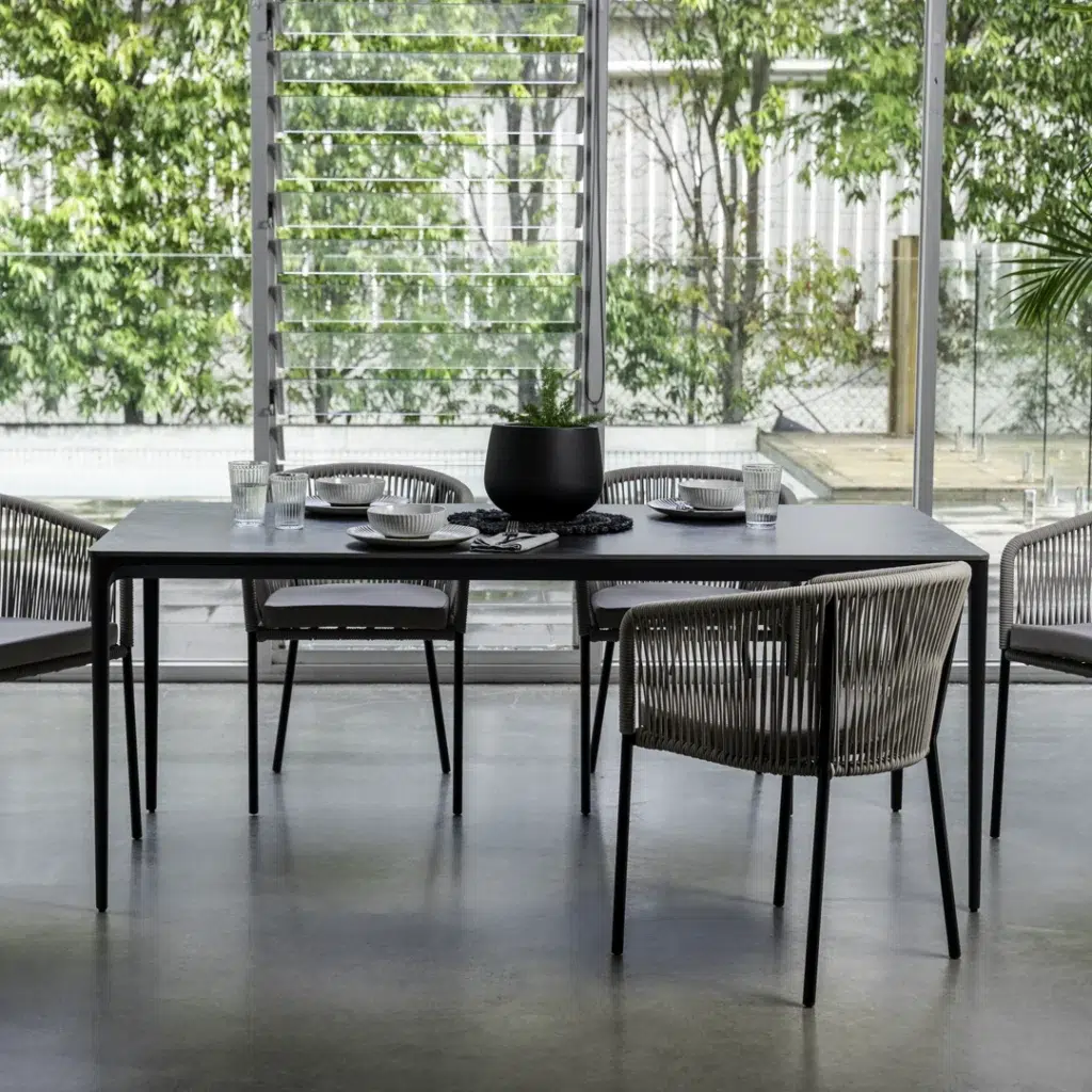 Magnate Grey Stone Ceramic Dining Table with Aluminum Frame for Indoor Outdoor Use