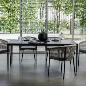 Magnate Grey Stone Ceramic Dining Table with Aluminum Frame for Indoor Outdoor Use