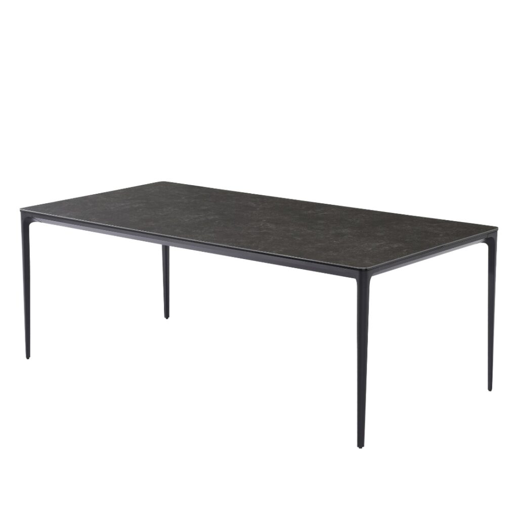 Magnate large grey stone ceramic dining table with black aluminum frame for indoor outdoor use