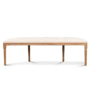 Milo 148cm oak bench with light beige upholstery and fluted wood legs for modern interiors