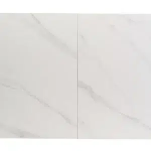 Mila Snow White Ceramic Extendable Dining Table with Marble Effect and Black Rubberwood Frame