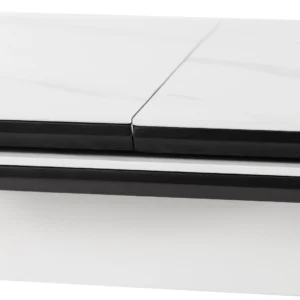 Mila Snow White Ceramic Extendable Dining Table with Marble Effect and Black Rubberwood Frame