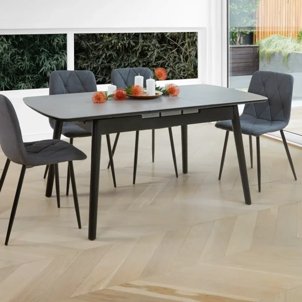 Mila Greystone Ceramic Extension Dining Table 120-160cm with Rubberwood Frame