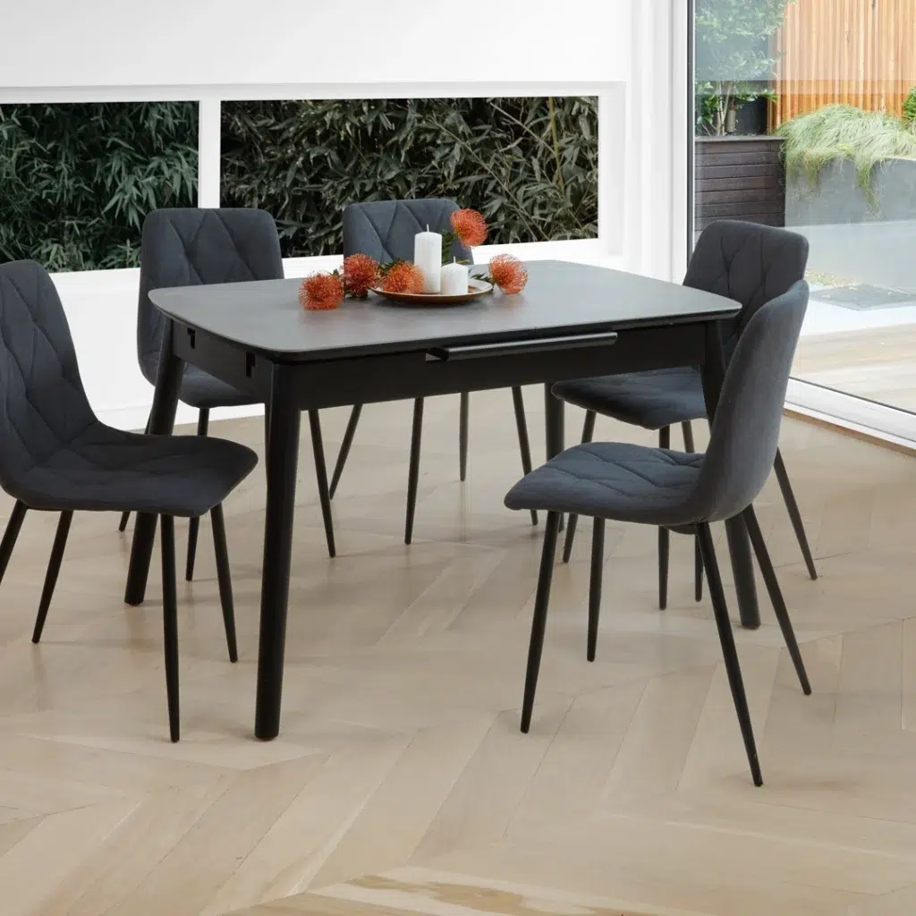 Mila Greystone Ceramic Extension Dining Table 120-160cm with Rubberwood Frame