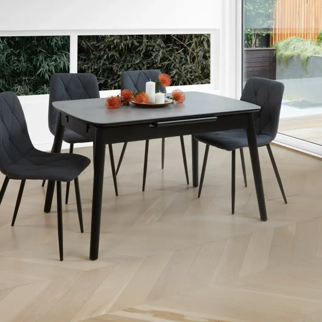 Mila Extension Dining Table Greystone Ceramic with 120-160cm adjustable width and rubberwood frame