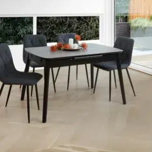 Mila Extension Dining Table Greystone Ceramic with 120-160cm adjustable width and rubberwood frame
