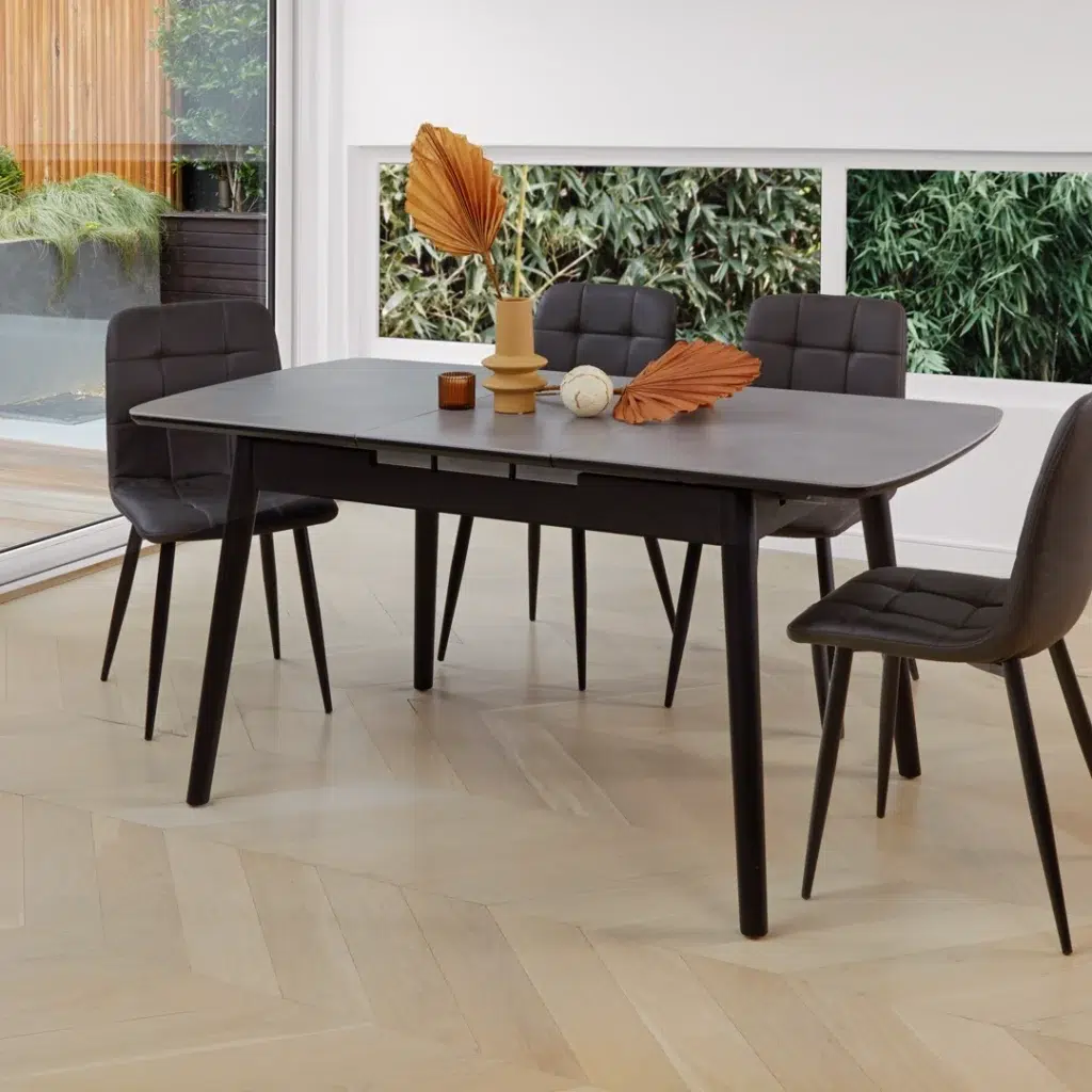 Mila Greystone Ceramic Extension Dining Table 120-160cm with Rubberwood Frame