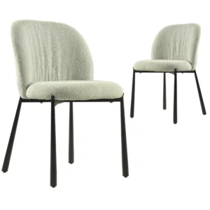 Oyster White Boucle Dining Chair Set of 2 with Black Metal Frame