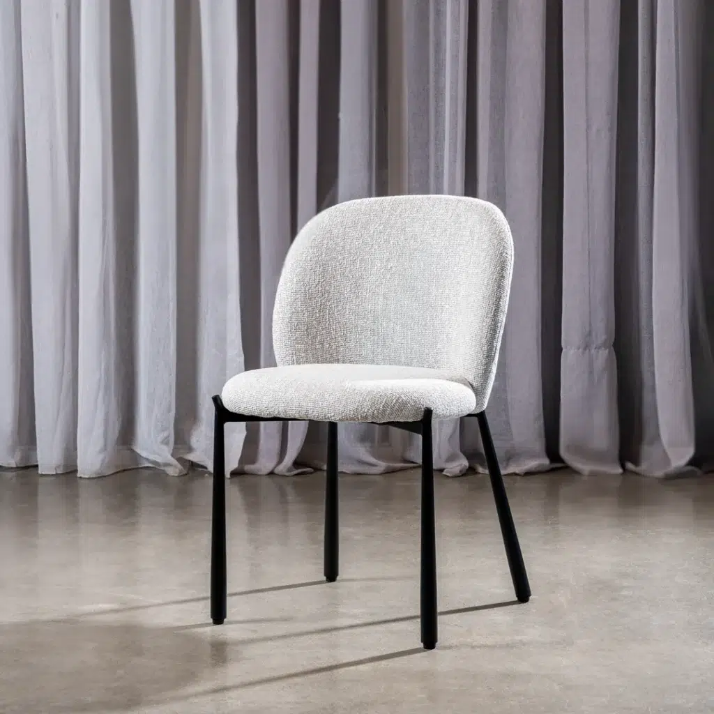 Oyster White Boucle Dining Chair Set of 2 with Black Metal Frame Modern Design