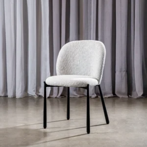 Oyster White Boucle Dining Chair Set of 2 with Black Metal Frame Modern Design