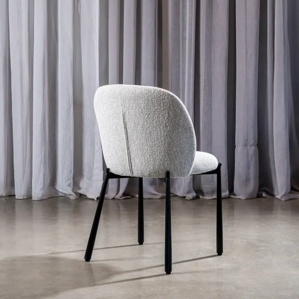 Miya Dining Chair Oyster White Set of 2 with boucle fabric and black metal frame