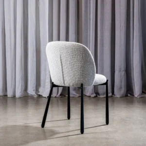 Miya Dining Chair Oyster White Set of 2 with boucle fabric and black metal frame