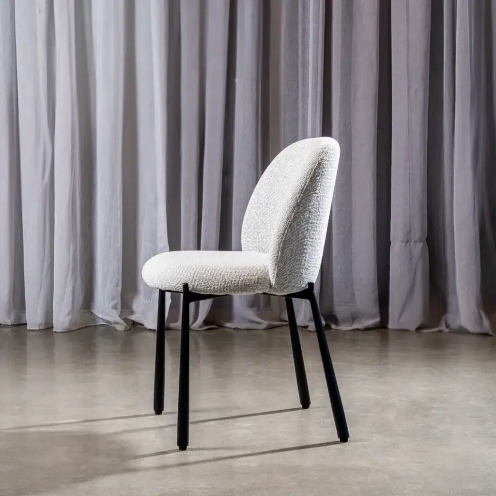Oyster White Boucle Dining Chair Set of 2 with Black Metal Frame