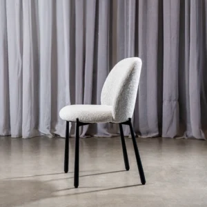 Oyster White Boucle Dining Chair Set of 2 with Black Metal Frame