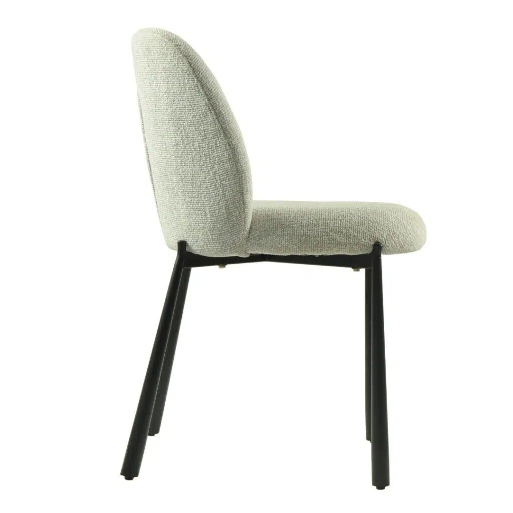 Miya Dining Chair Oyster White Set of 2 with boucle fabric and black metal frame