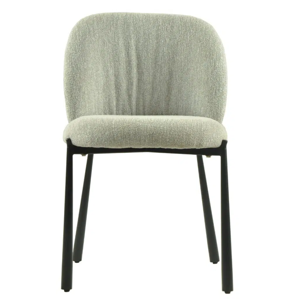 Miya Dining Chair Oyster White Set of 2 with Boucle Fabric and Black Metal Frame