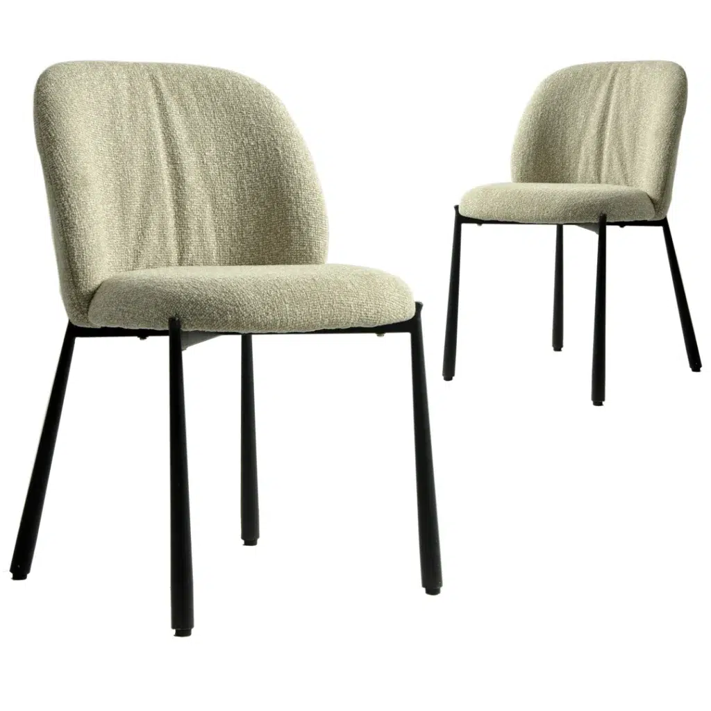 Miya Dining Chair Sand Set of 2 with black metal frame and textured neutral fabric upholstery