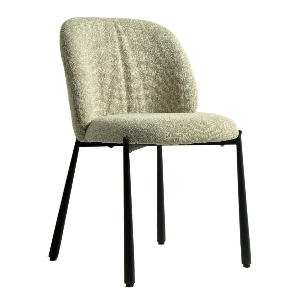 Miya Dining Chair Sand Set of 2 with black metal frame and textured fabric upholstery