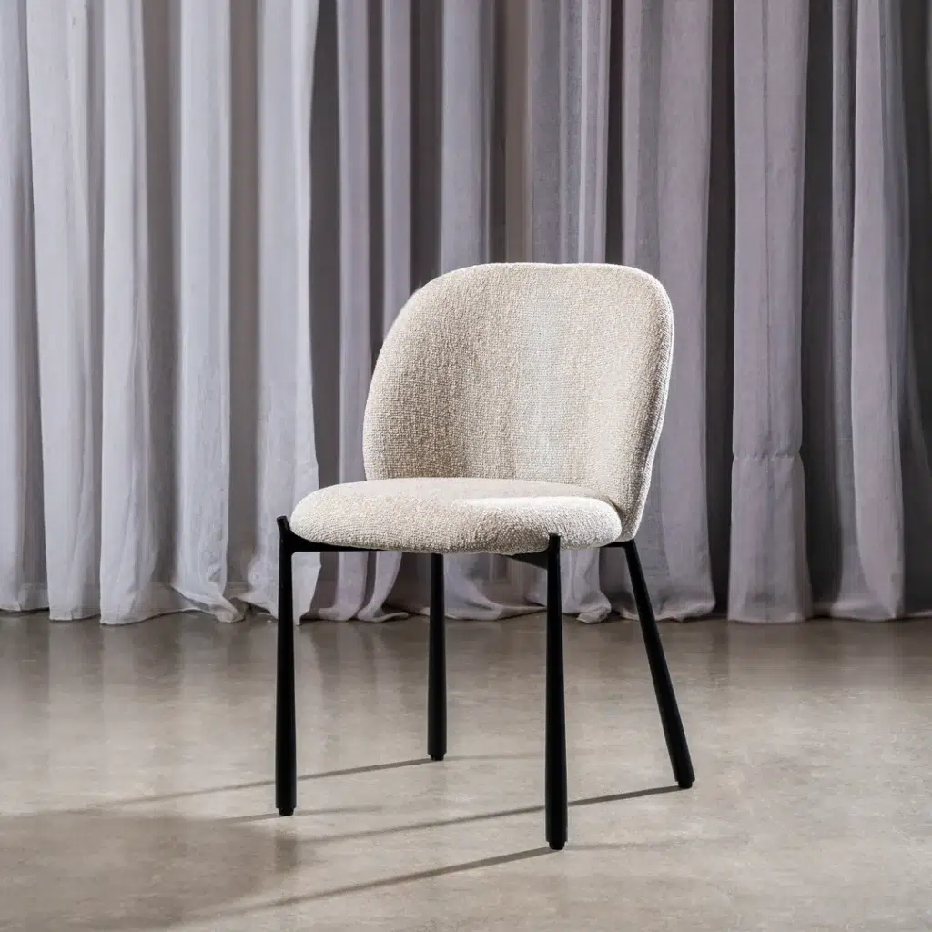 Miya Dining Chair Sand Set of 2 with black metal frame and textured fabric upholstery