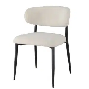 Off-white boucle dining chairs with black metal frame set of 2 modern ergonomic design