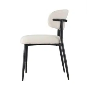 Off-white boucle dining chairs with black metal frame set of 2 modern ergonomic design