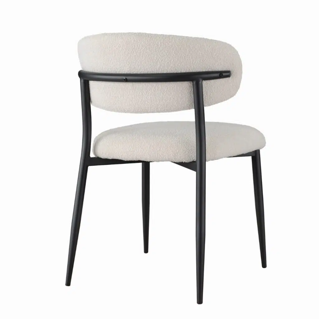 Off white boucle dining chairs with black metal frame set of 2 modern ergonomic design